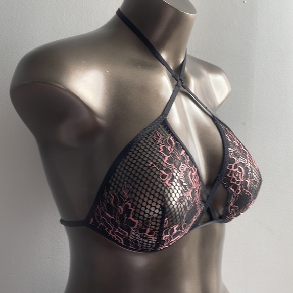 La Senza Halter Bralette Black & Pink Lace XL - Picture 2 of 5